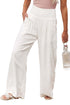 Smocked Wide Waistband High Waist Wide Leg Pants